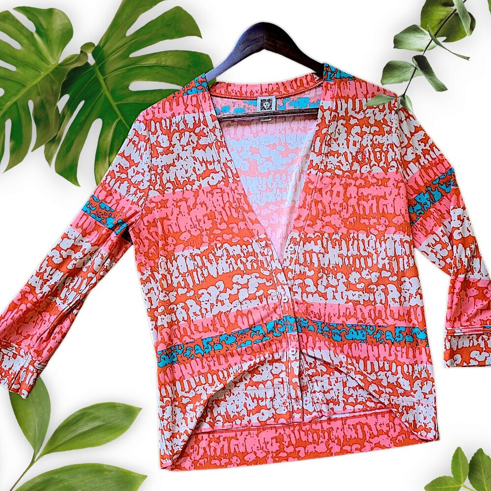 Coral Abstract Anne Klein Shirt, sz Medium
